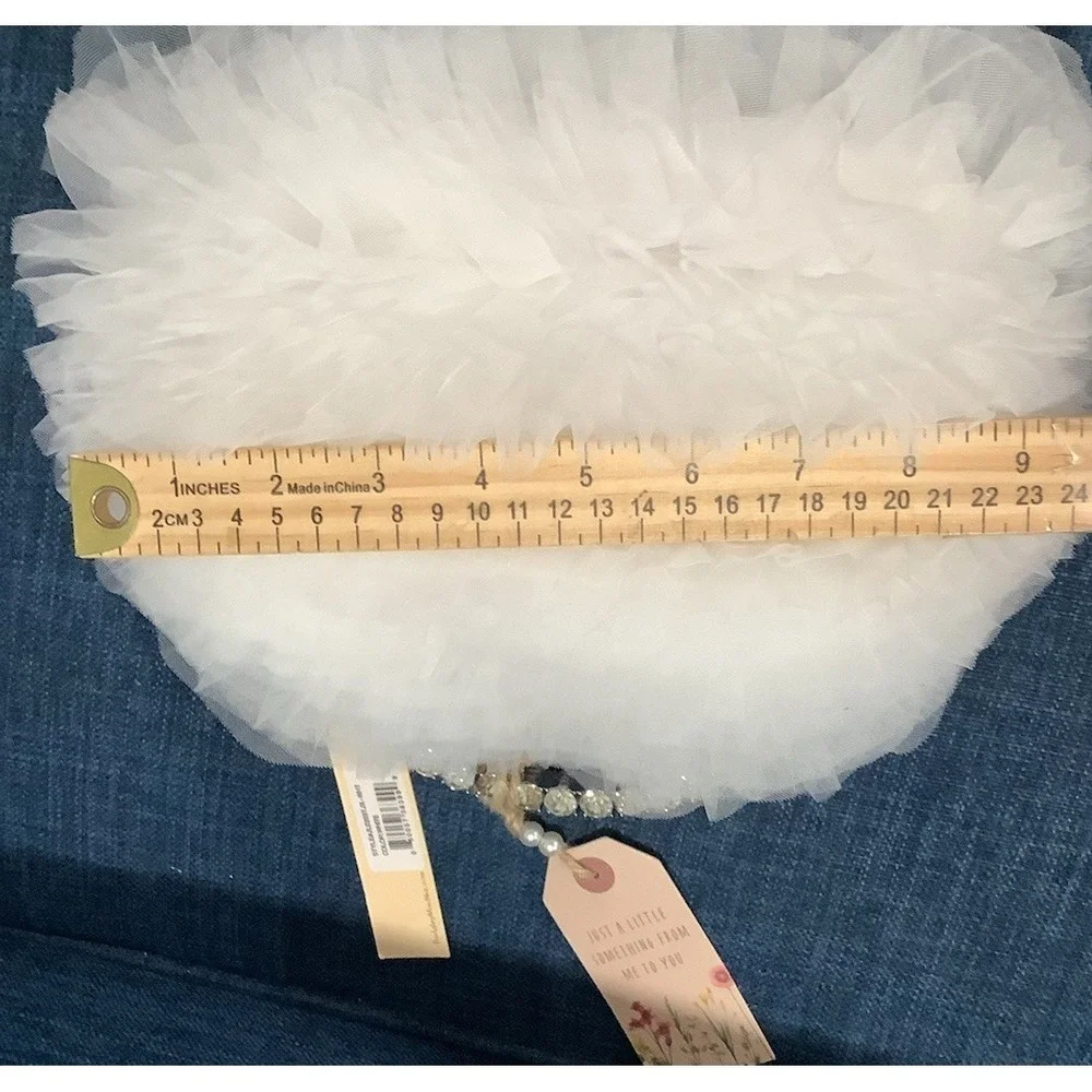 Badgley Mischka Jewel Jazzie Layered Tulle Pouch Clutch White Ruffled Handbag